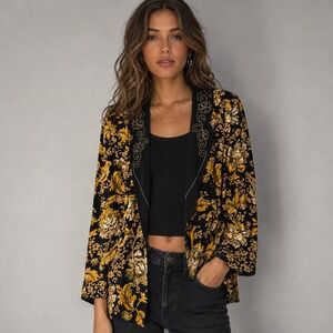 Carole Little Petites Vintage Floral Tapestry Print Embroidered Jacket Black 4